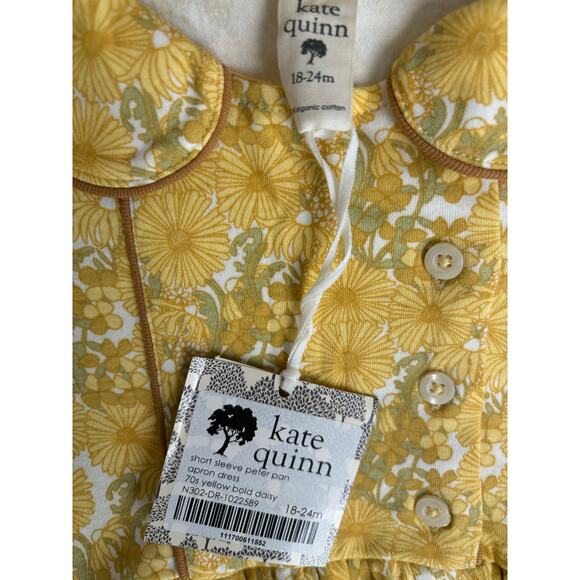 Kate Quinn Short Sleeve Peter Pan Apron Dress 70s Bold Ditsy Organic 18-24M NWT - Picture 3 of 4